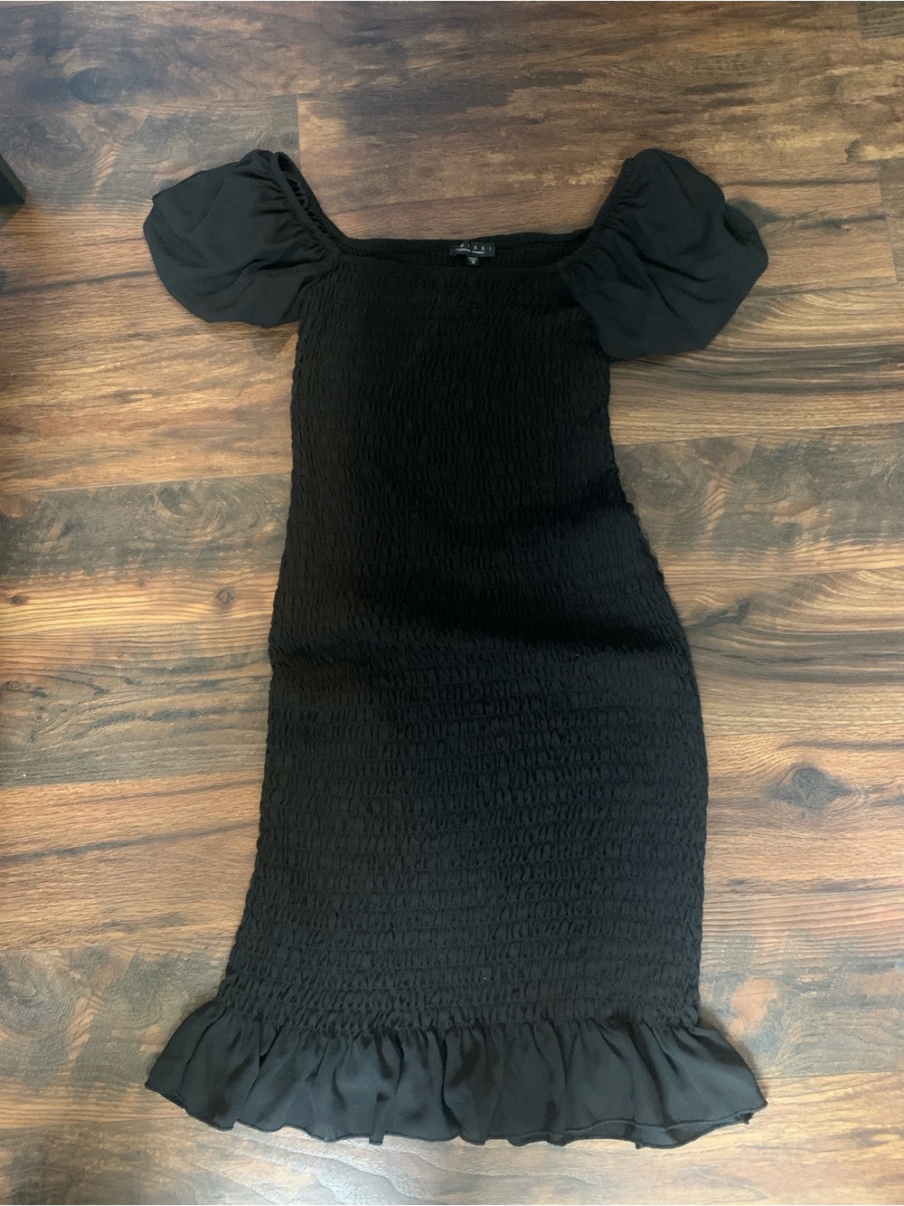 Trixxi Black Smocked Mini Dress with Puff Sleeves